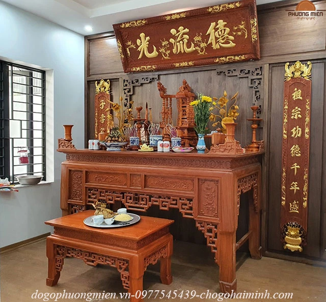 bàn thờ gia tiên truyện gỗ hương đá đẹp
