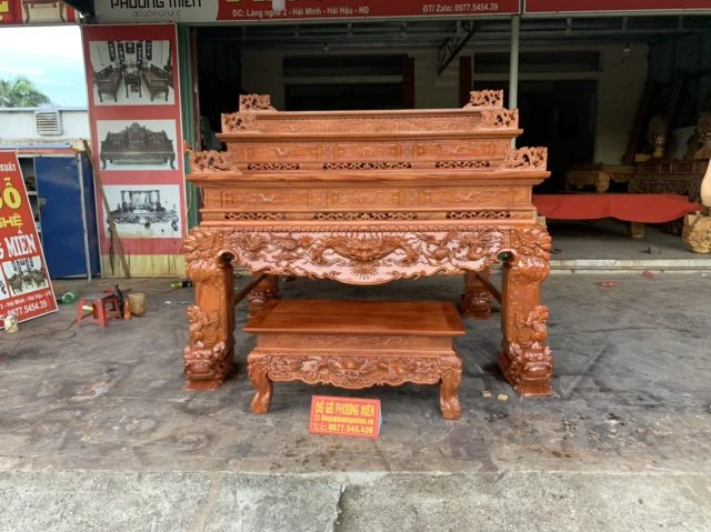Bàn thờ tứ linh tam cấp gỗ gõ đẹp