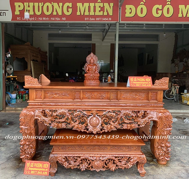 bàn thờ án gian hoa mai gỗ hương đá