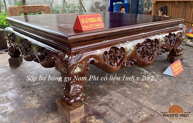 mẫu sập ba bông gỗ gụ nam phi cổ liền