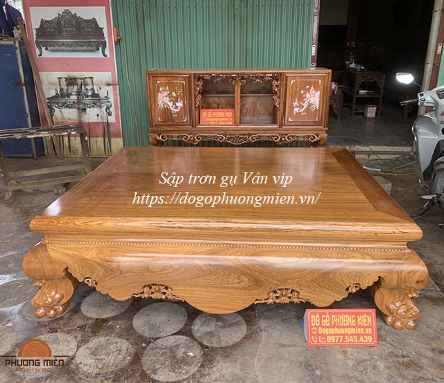 sập trơn gỗ gụ vân đẹp cỡ trung 1m6 x 2m