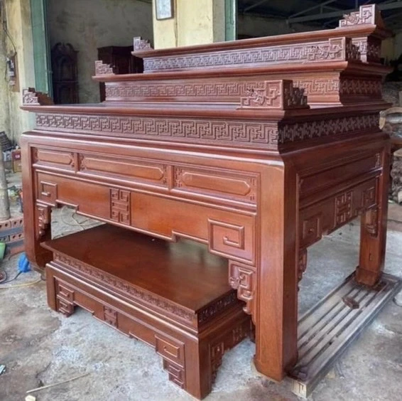 Bàn thờ 3 tầng đơn giản gỗ hương đẹp