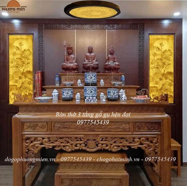 Mẫu bàn thờ 3 tầng gỗ gụ đẹp hiện đại
