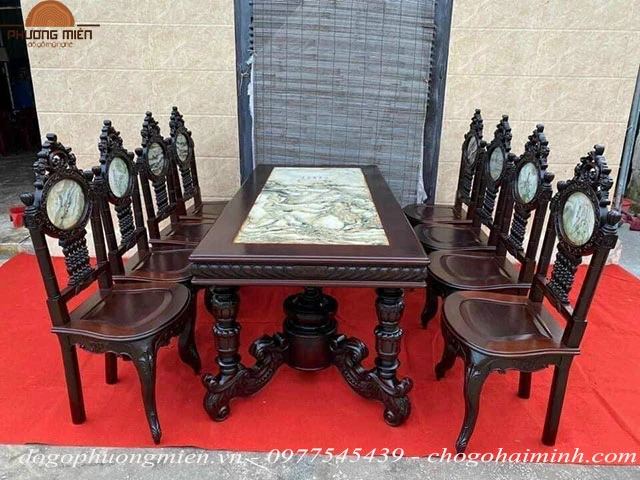 mãu bàn ghế ăn cù lá gỗ gụ đẹp